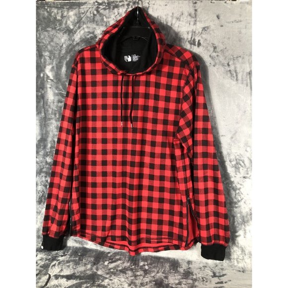 Black Other - Red & Black Plaid Hoodie Men’s Large Long Sleeve With Side Zippers